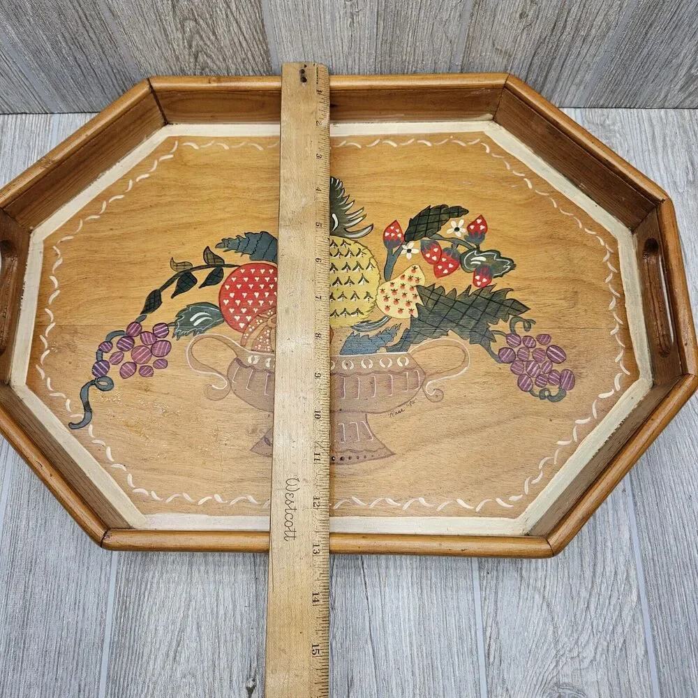 Vintage Hand Painted Wood Serving Tray With Wall Hanging‎ Hook Rose 1984